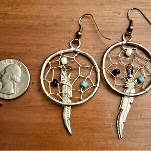Dreamcatcher Feather Earrings in Silver and Multicolour beads handcrafted